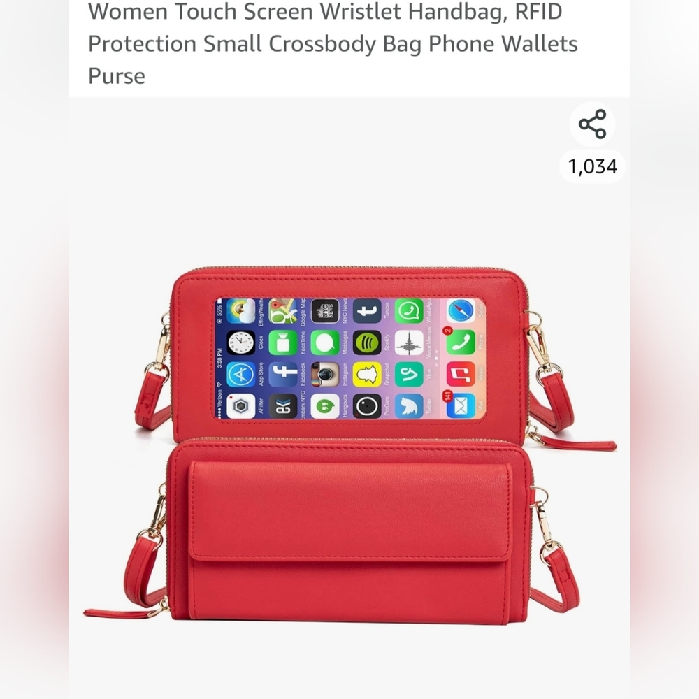 Women Touch Screen Wristlet Handbag, RFID Protection Small Crossbody Bag,Red New